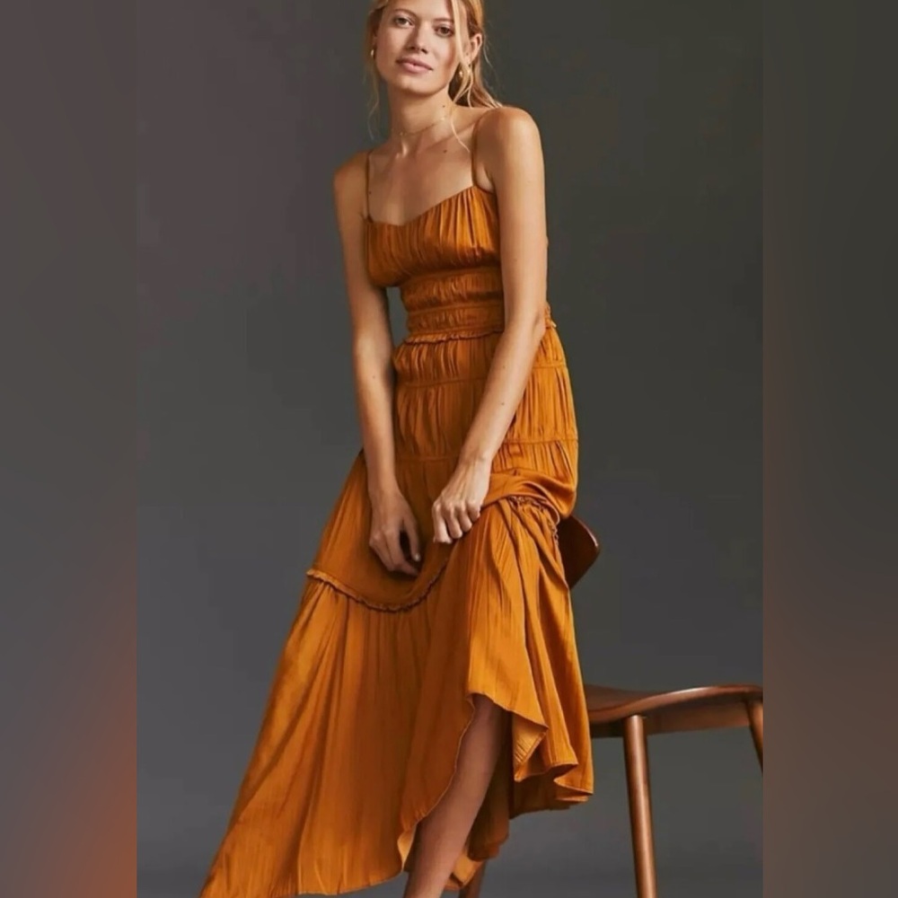 NWOT Anthropologie ruched tiered satin midi